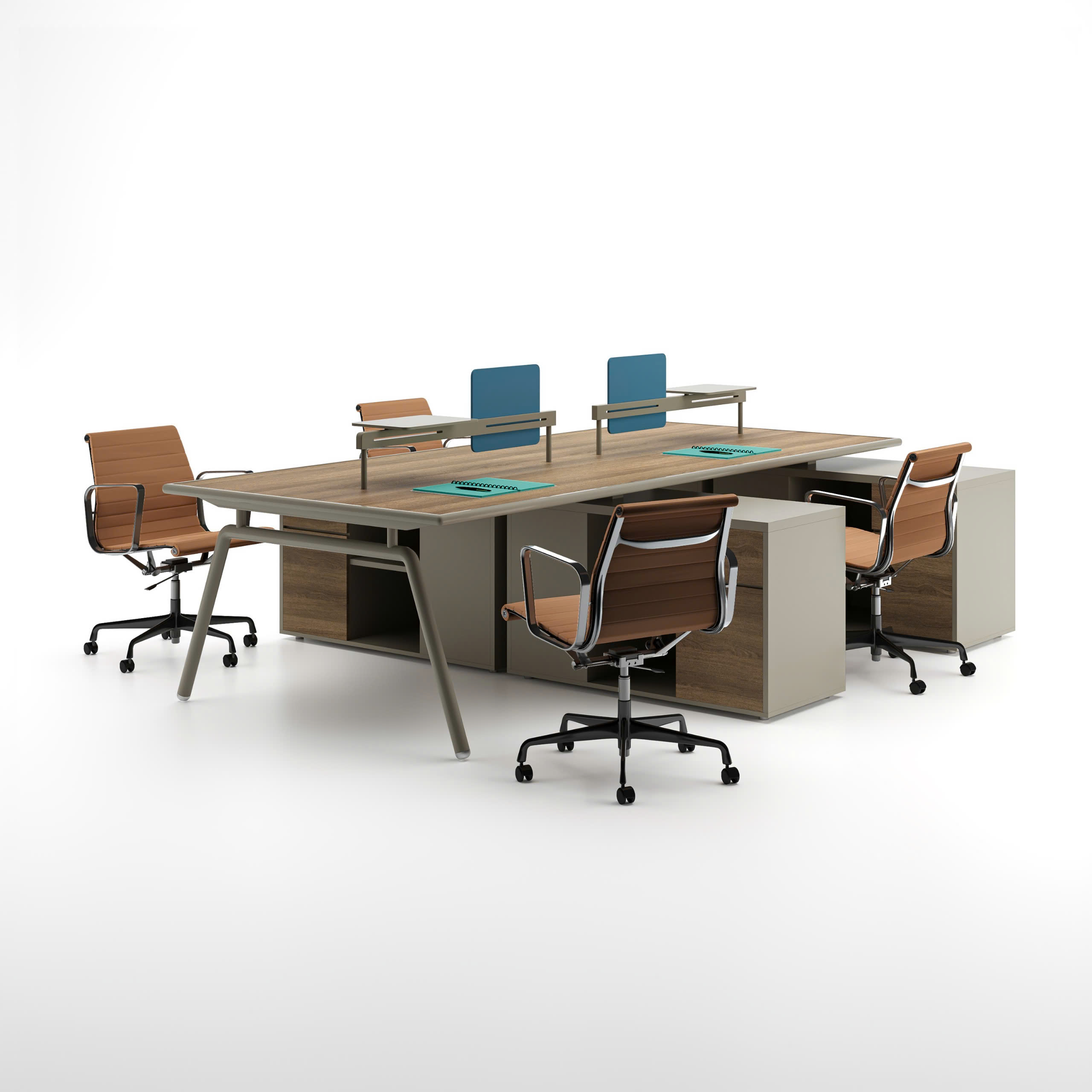 Cụm Bàn Làm Việc Nhân Viên 4 Chỗ Ngồi Kèm Tủ OSH BLVT04